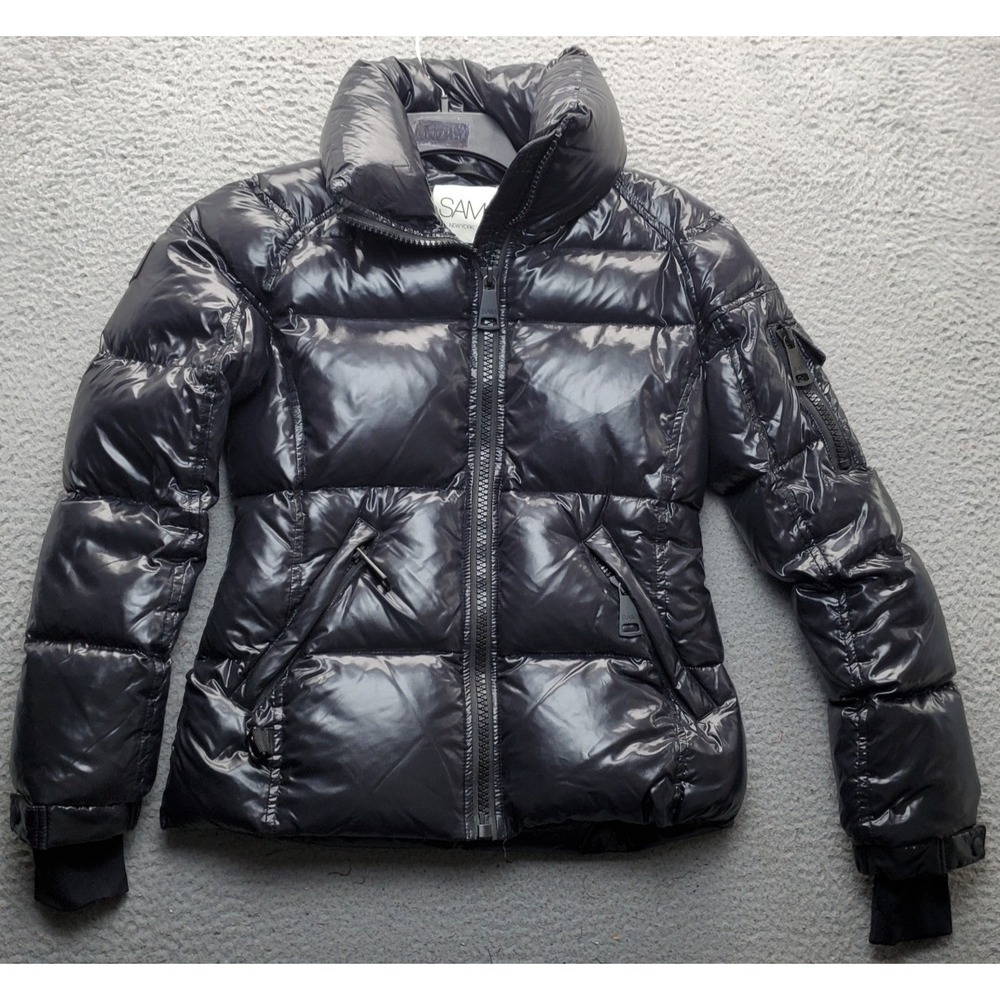 SAM. New York Freestyle Down Puffer Jacket Womens S Black Zipped Pocket Full Zip